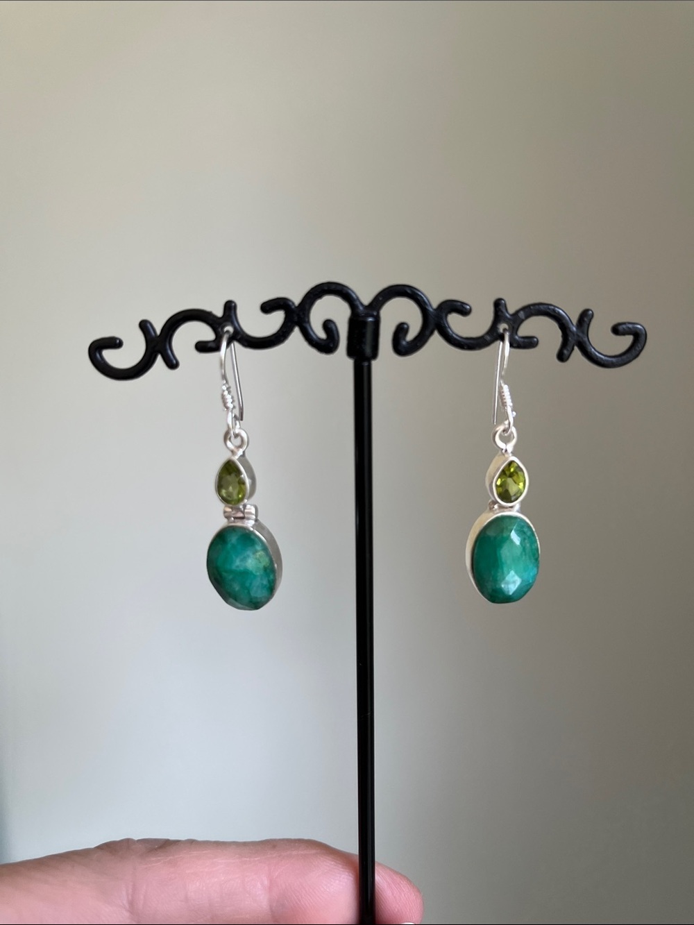 Raw Emerald And Peridot Drop Earrings - Sterling Silver